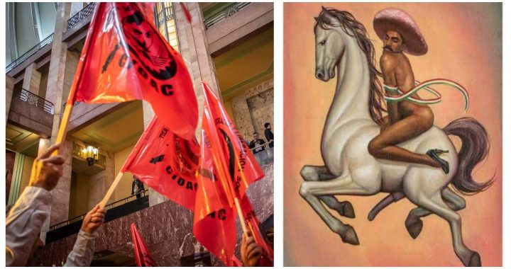 Campesinos protestan en Bellas Artes por pintura de Zapata