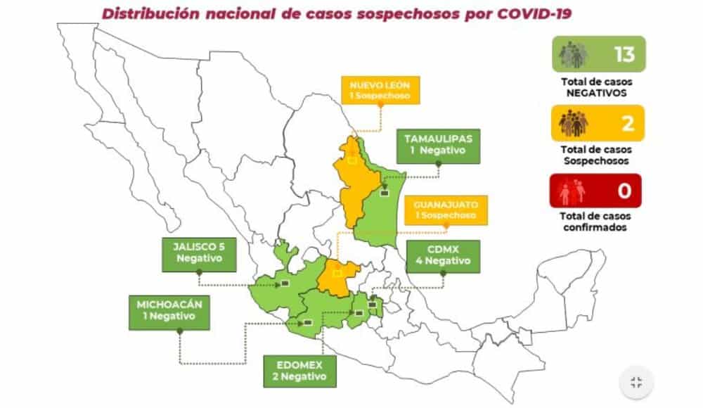 Reportan dos casos sospechosos de coronavirus COVID-19