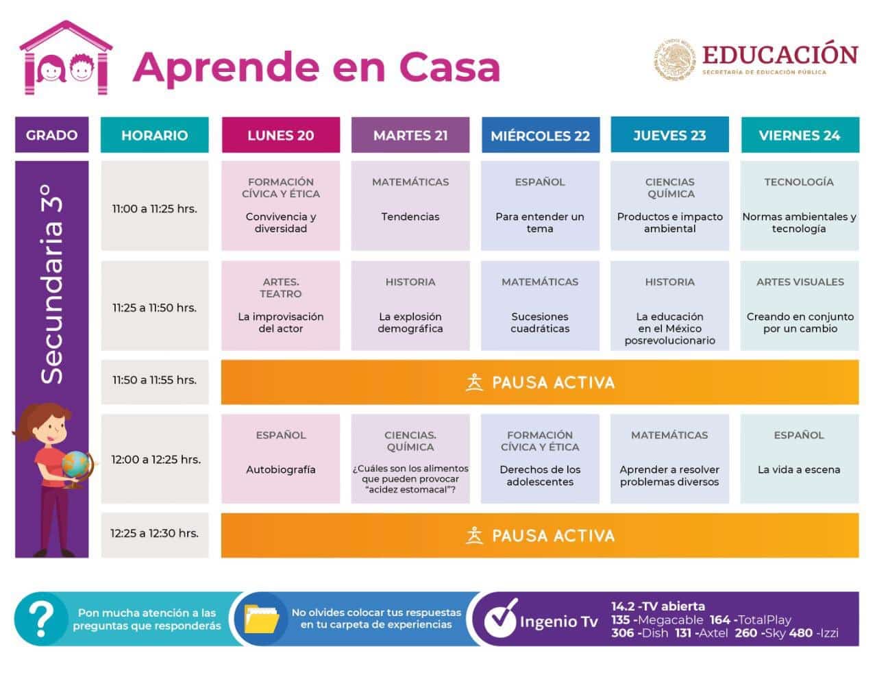 Horarios y canales para ver los programas de Aprende en Casa