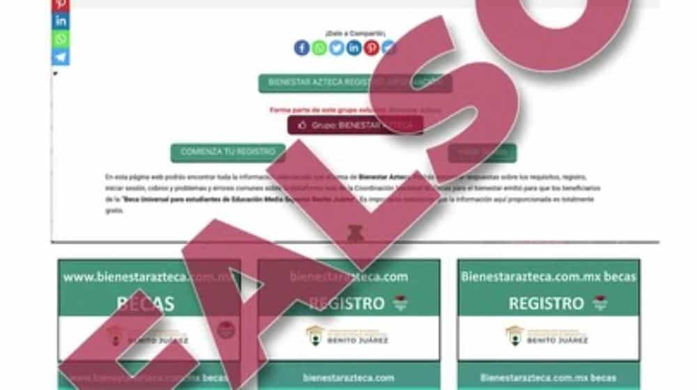 página web falsa de registro para becarios