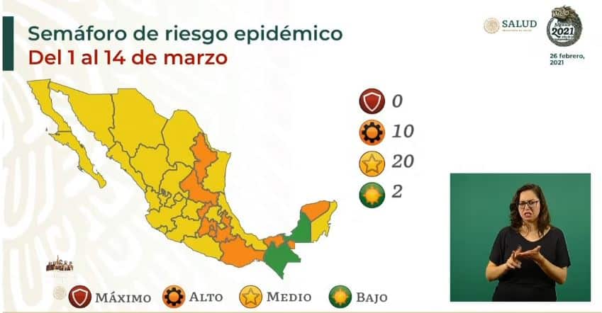 semáforo de COVID-19 del 1 al 13 de marzo