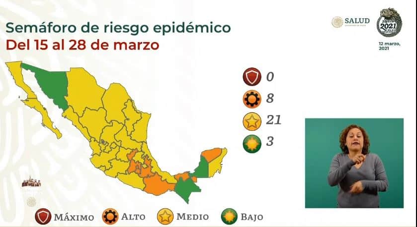 semáforo de COVID-19 del 15 al 28 de marzo