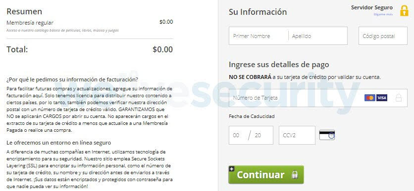 Imagen 4: Instancia en la que se solicita a la víctima a entregar los datos de la tarjeta de crédito.